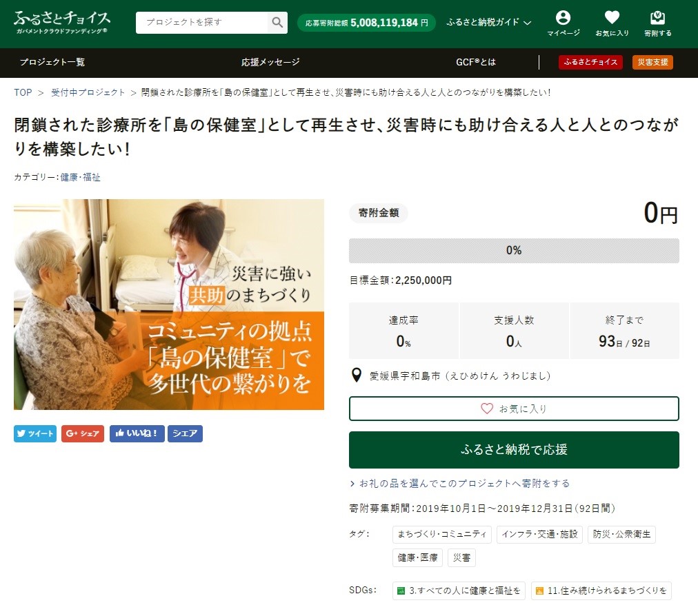 GCF「 閉鎖された診療所を「島の保健室」として再生させ、災害時にも助け合える人と人とのつながりを構築したい！」