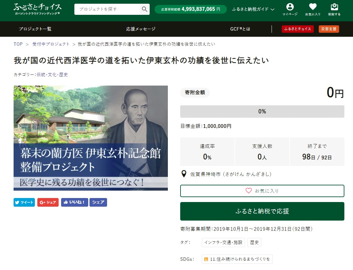 GCF「我が国の近代西洋医学の道を拓いた伊東玄朴の功績を後世に伝えたい」