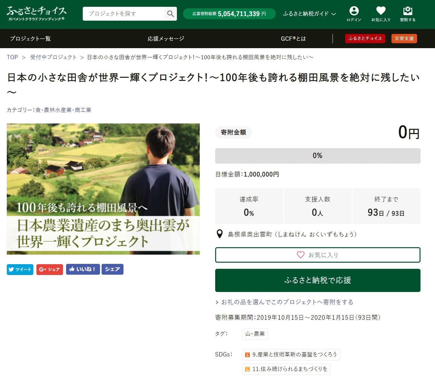 GCF「日本の小さな田舎が世界一輝くプロジェクト！～100年後も誇れる棚田風景を絶対に残したい～」