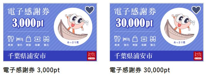 １．浦安市に寄附のお礼の品として「ふるさとチョイス 電子感謝券」を選択して寄附をする