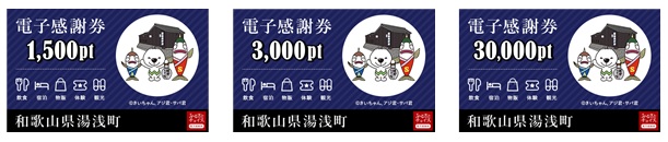 １．湯浅町に寄附のお礼の品として「ふるさとチョイス 電子感謝券」を選択して寄附をする