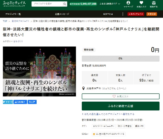 GCF「阪神・淡路大震災の犠牲者の鎮魂と都市の復興・再生のシンボル「神戸ルミナリエ」を継続開催させたい！」