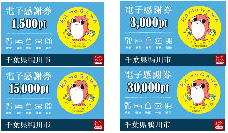 １．鴨川市に寄附のお礼の品として「ふるさとチョイス 電子感謝券」を選択して寄附をする