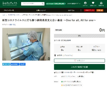 GCF「新型コロナウイルスに打ち勝つ静岡県民支え合い基金〜One for all, All for one〜」